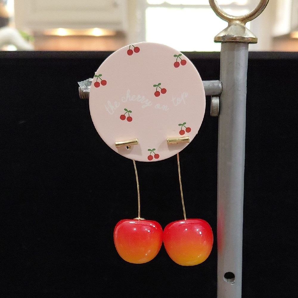 Cherry Drop Earrings 2in long. For pierced ears. NWT
